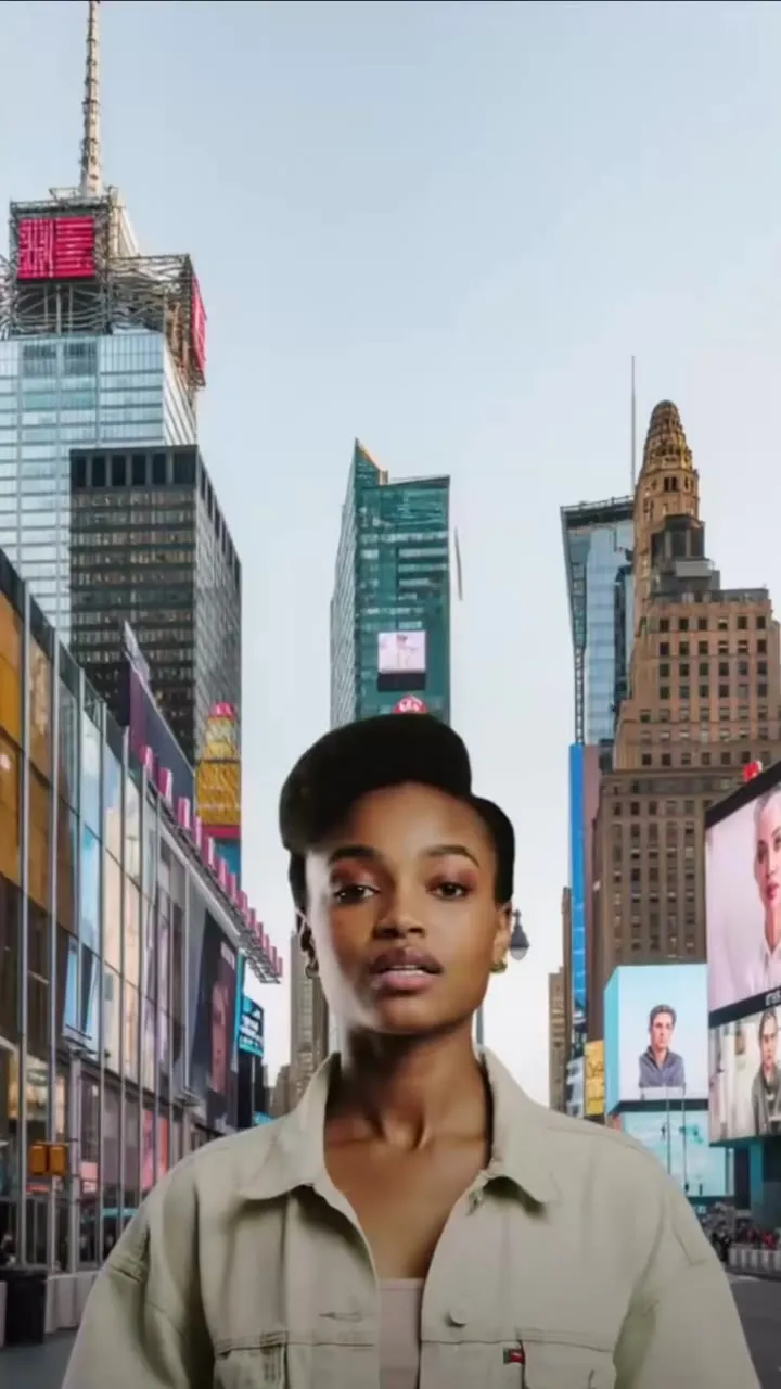 A creator in a busy city street